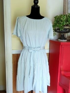 Lane Bryant Pale Blue Tiered Midi Dress with Self-Tie Waist